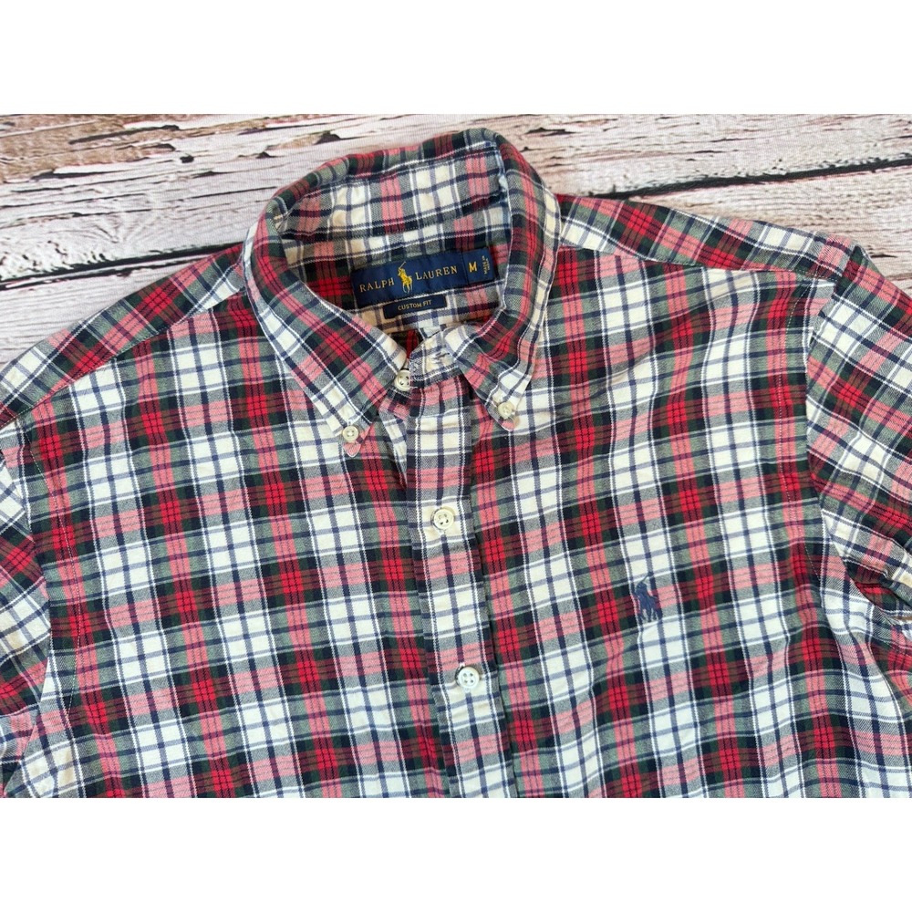 Ralph Lauren Button Down Shirt Mens Medium Red Plaid Long Sleeve Custom Fit
